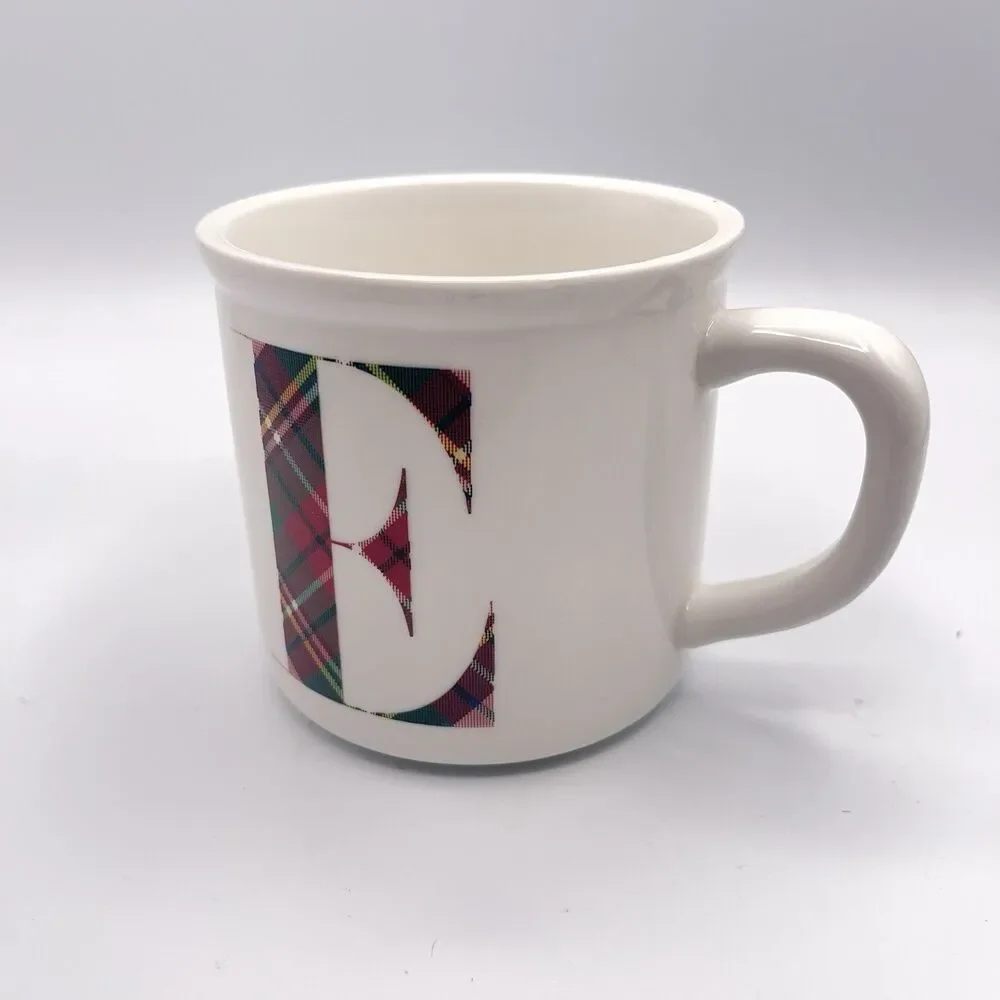 Pottery Barn Monogram Red Plaid “E” Mug